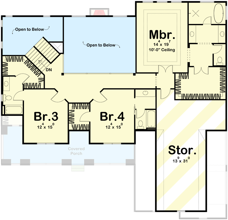 Plan 62458DJ: Traditional 2-Story House Plan with Tapered Columned Front Porch - Floor Plan - 2nd Floor - Country, Farmhouse