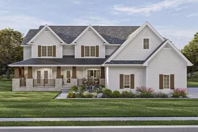 Traditional 2-Story House Plan with Tapered Columned Front Porch