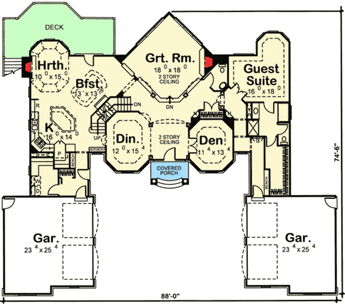 Plan 62462DJ: Dazzling Mediterranean House Plan - Floor Plan - Main Level - Florida-Style, Mediterranean, Traditional