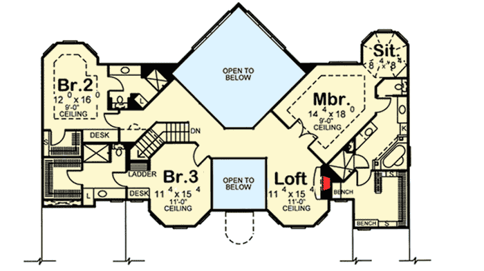 Plan 62462DJ: Dazzling Mediterranean House Plan - Floor Plan - 2nd Floor - Florida-Style, Mediterranean, Traditional
