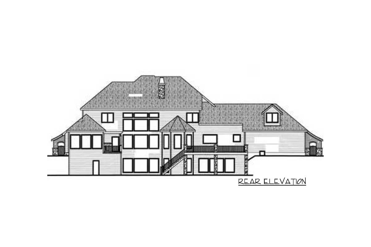 Plan 62464DJ: 5-Bed House Plan with Sweeping Rooflines - Image #6 - European