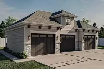 3 Car Garage with Stone Accents