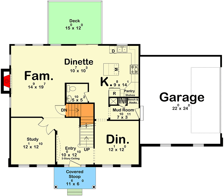 Plan 62487DJ: 3-Bedroom Colonial House Plan with 2-Story Foyer - 2235 Sq Ft - Floor Plan - Main Level - Colonial, Traditional
