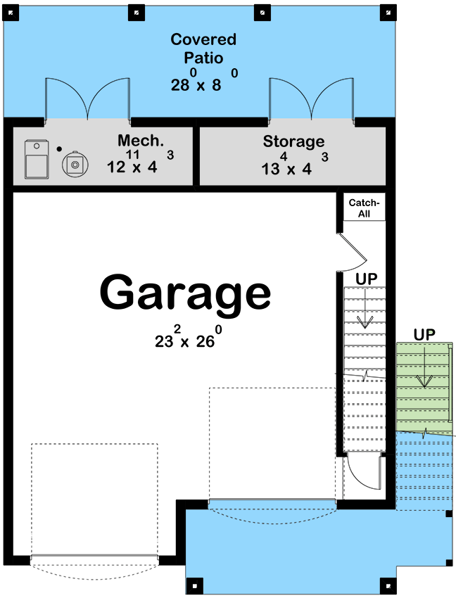 Plan 62488DJ: Two-Story Tuscan House Plan with 2-Car Drive-Under Garage - 1633 Sq Ft - Floor Plan - Lower Level - Beach, Coastal, Mediterranean, Southwest, Tuscan