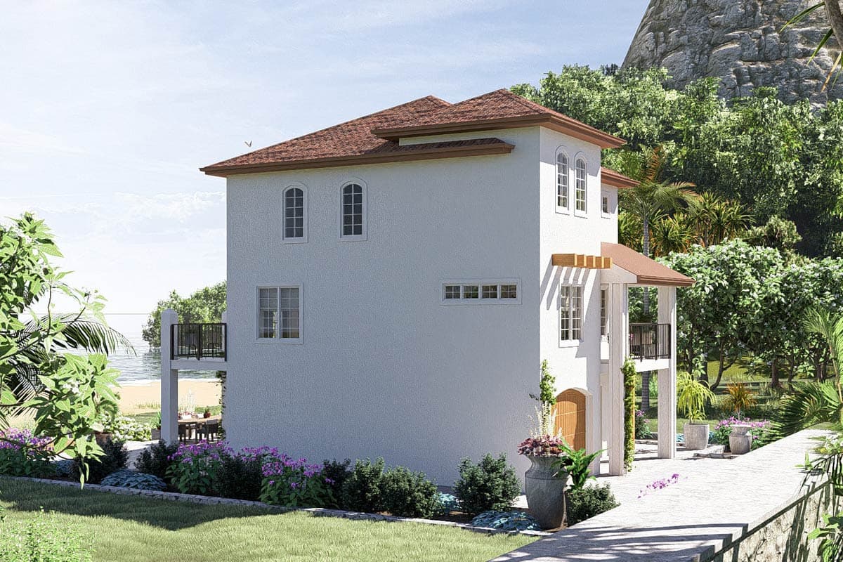 Plan 62488DJ: Two-Story Tuscan House Plan with 2-Car Drive-Under Garage - 1633 Sq Ft - Image #12 - Beach, Coastal, Mediterranean, Southwest, Tuscan