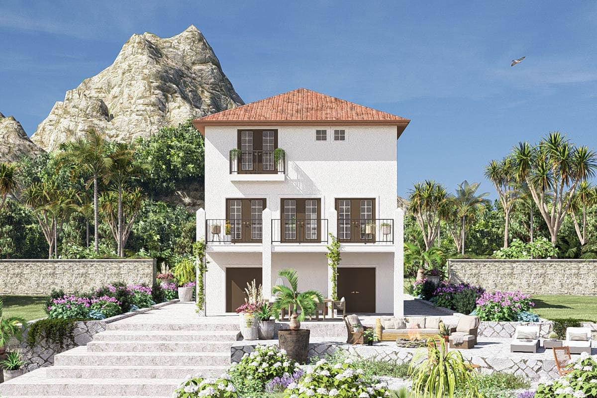 Plan 62488DJ: Two-Story Tuscan House Plan with 2-Car Drive-Under Garage - 1633 Sq Ft - Image #13 - Beach, Coastal, Mediterranean, Southwest, Tuscan