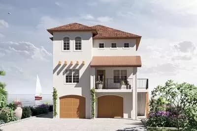 Two-Story Tuscan House Plan with 2-Car Drive-Under Garage - 1633 Sq Ft