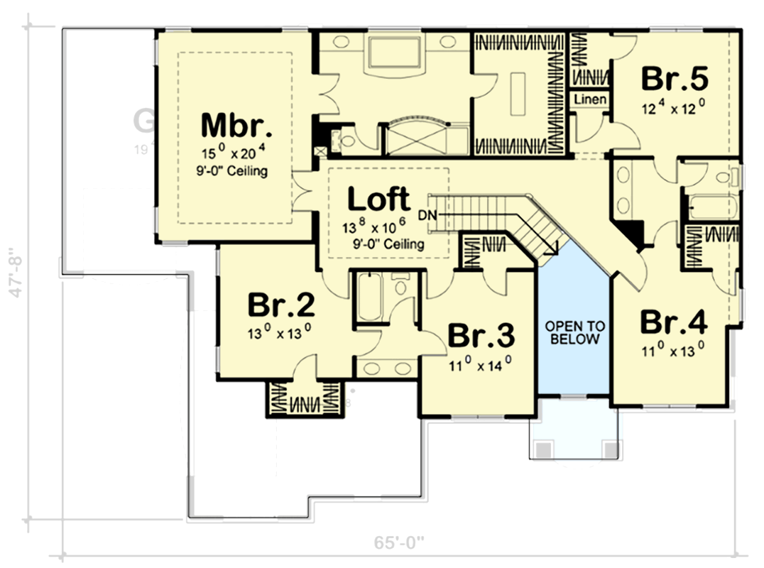 Plan 62490DJ: Traditional Five Bedroom House Plan with Three Car Garage - Floor Plan - 2nd Floor - Traditional