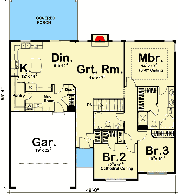 Plan 62492DJ: Simple Single Story Home Plan - 1550 Sq Ft - Floor Plan - Main Level - Traditional