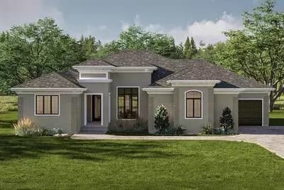 2-Bed Mediterranean House Plan with Atrium and Covered Deck