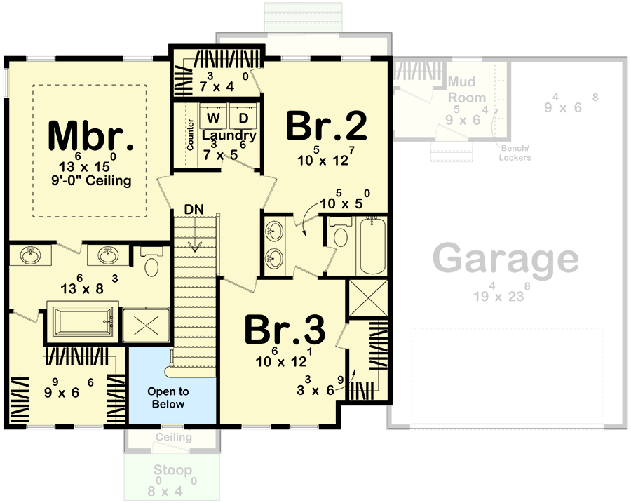 Plan 62511DJ: Two-Story Colonial House Plan with Home Office - 1998 Sq Ft - Floor Plan - 2nd Floor - Colonial, Traditional