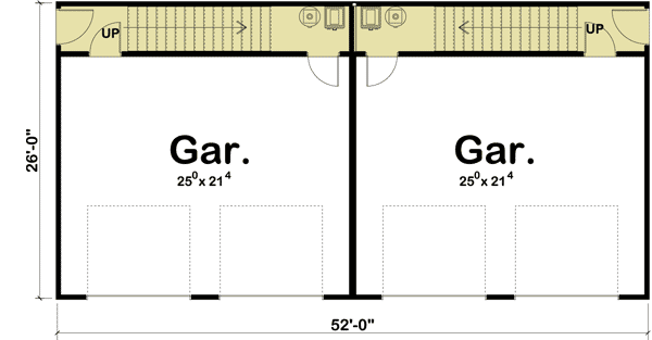 Plan 62512DJ: Duplex Garage-And-Loft Apartment - Floor Plan - Main Level