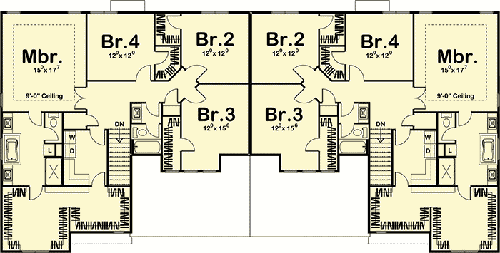 Plan 62521DJ: Attractive Duplex With Flex Room - Floor Plan - 2nd Floor