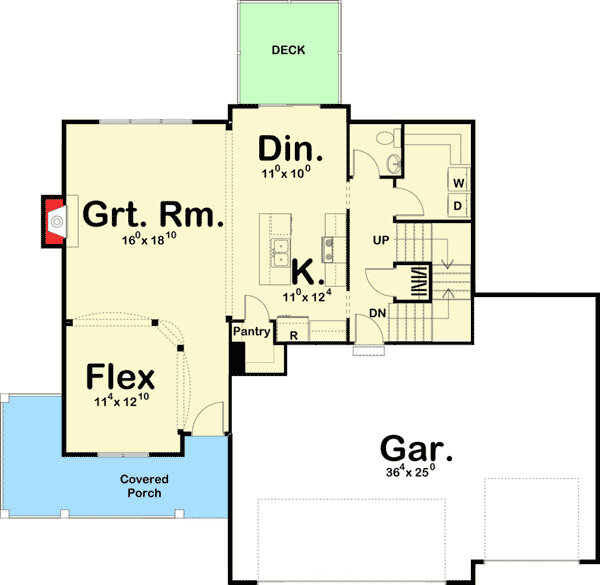Plan 62525DJ: Traditional Home Plan with Flex Room - Floor Plan - Main Level - Farmhouse, Traditional