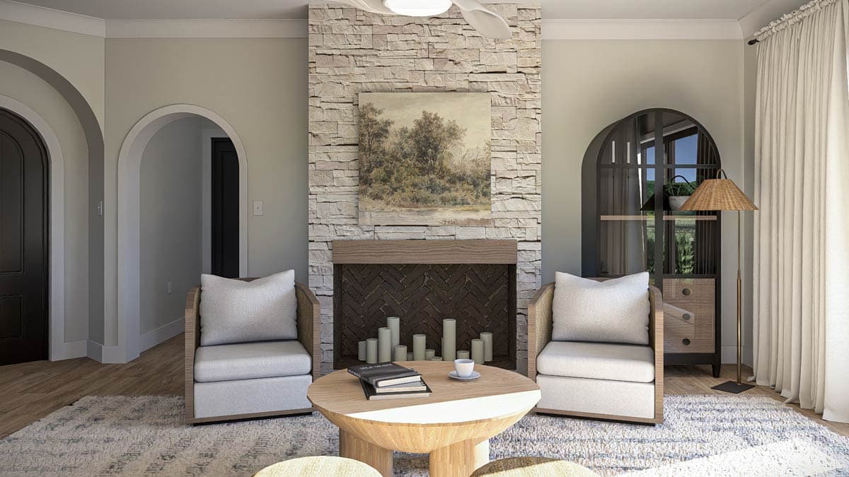 Plan 62531DJ: 2-Bed Mediterranean House Plan with Front Courtyard and Outdoor Fireplace - 1709 Sq Ft - Image #7 - European, Mediterranean, Spanish, Tuscan