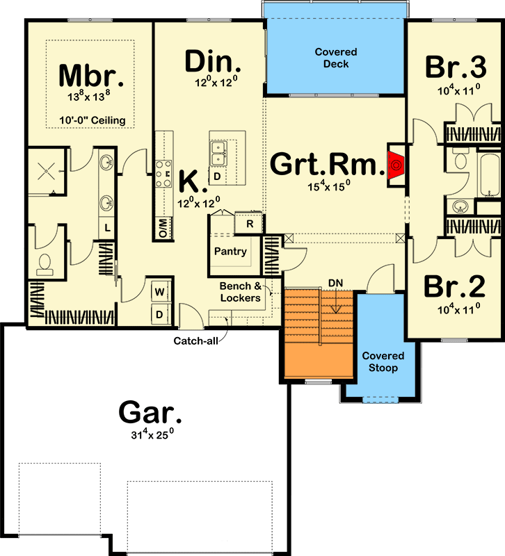Plan 62532DJ: 3-Bed Northwest Style House Plan with Covered Deck - 1734 Sq Ft - Floor Plan - Main Level - Contemporary, Northwest