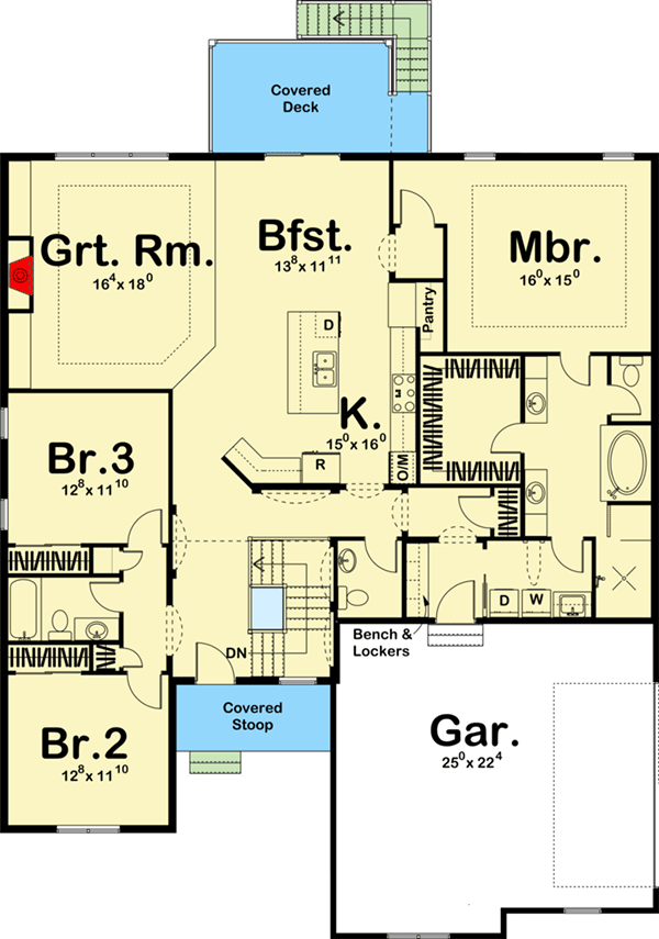 Plan 62537DJ: New American Ranch with Open Concept Floor Plan - Floor Plan - Main Level - New American, Ranch, Southern