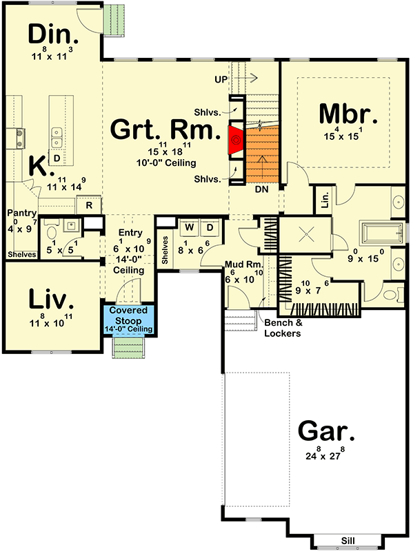 Plan 62540DJ: Contemporary 4 Bed House Plan with Main Level Master and Flex Space - Floor Plan - Main Level - Contemporary, Hill Country, Northwest, Prairie