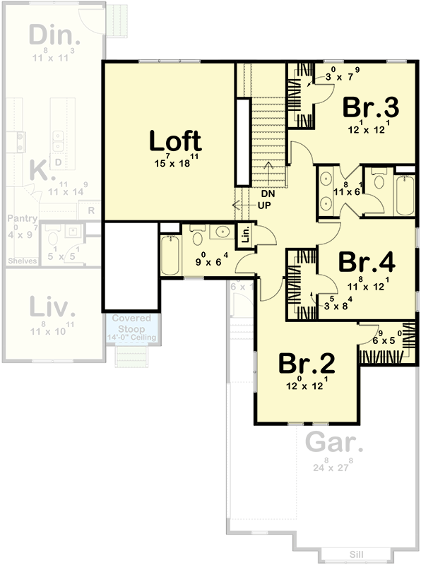 Plan 62540DJ: Contemporary 4 Bed House Plan with Main Level Master and Flex Space - Floor Plan - 2nd Floor - Contemporary, Hill Country, Northwest, Prairie