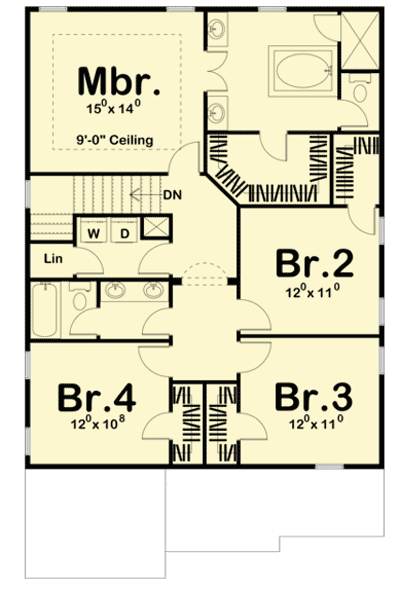 Plan 62541DJ: Narrow Lot Traditional Home Plan - Floor Plan - 2nd Floor - Traditional