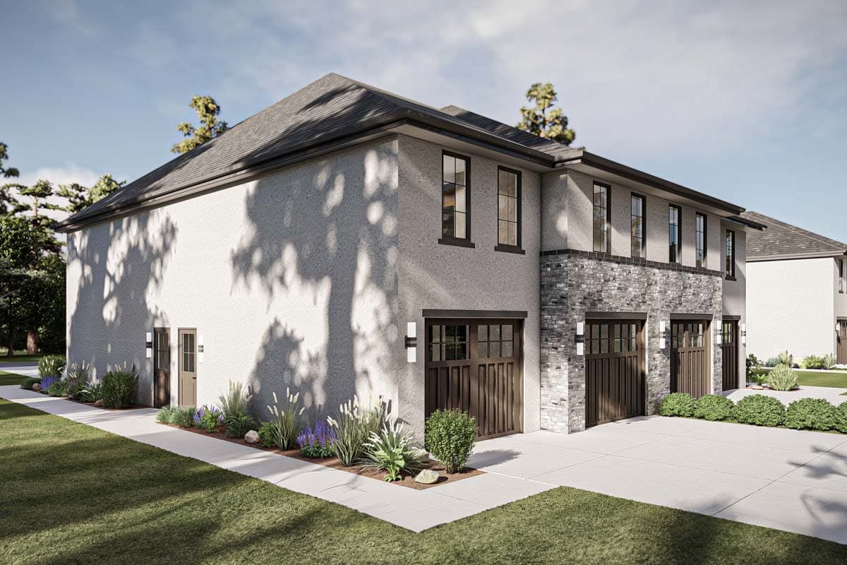 Plan 62543DJ: Mediterranean Quadplex House Plan with 1 Bed - 708 Sq Ft Units - Image #7 - Mediterranean