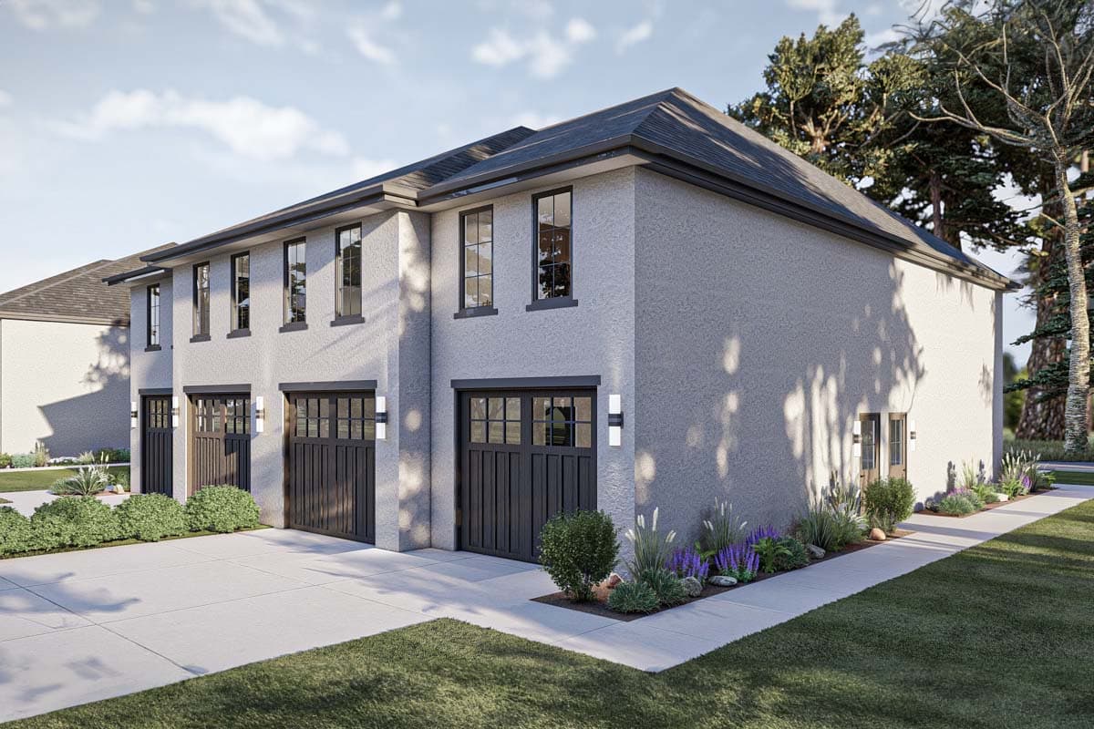 Plan 62543DJ: Mediterranean Quadplex House Plan with 1 Bed - 708 Sq Ft Units - Image #9 - Mediterranean