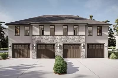 Mediterranean Quadplex House Plan with 1 Bed - 708 Sq Ft Units