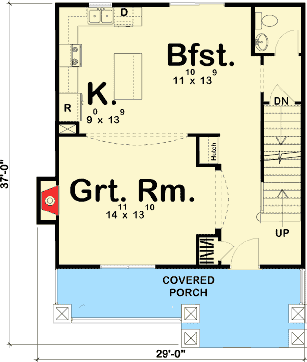 Plan 62551DJ: Two Bed Bungalow with Vaulted Master - Floor Plan - Main Level - Bungalow, Cottage, Northwest