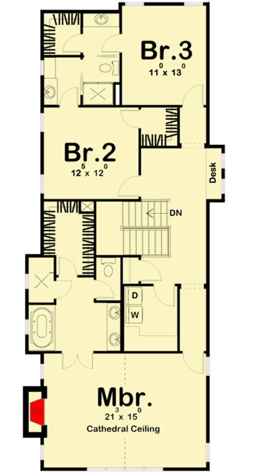 Plan 62552DJ: 30'-Wide House Plan with Upstairs Laundry - Floor Plan - 2nd Floor - Bungalow, Cottage, Northwest