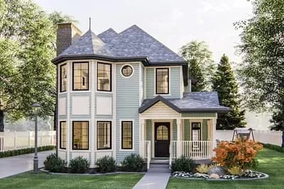3-Bed Victorian Farmhouse House Plan with Bay Window