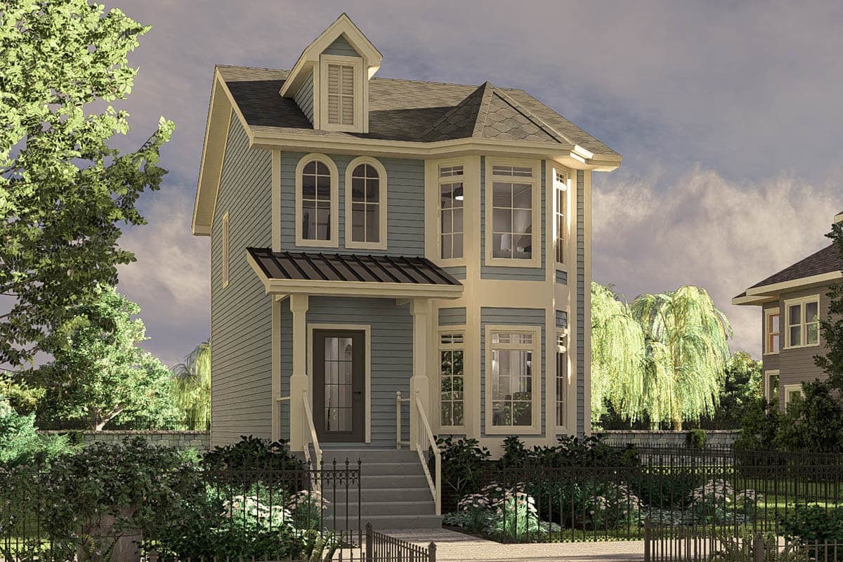 Plan 62557DJ: Narrow Lot Victorian Townhouse with 2 Bedrooms - 1256 Sq Ft - Image #12 - Victorian