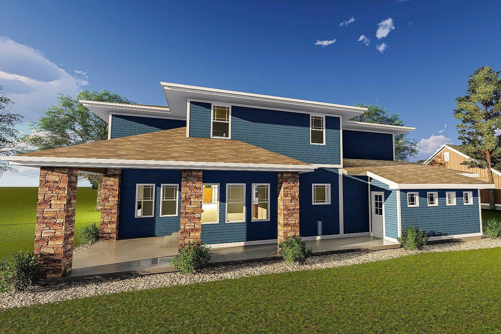 Plan 62561DJ: Prairie Style House Plan with Porte Cochere - Image #6 - Northwest, Prairie