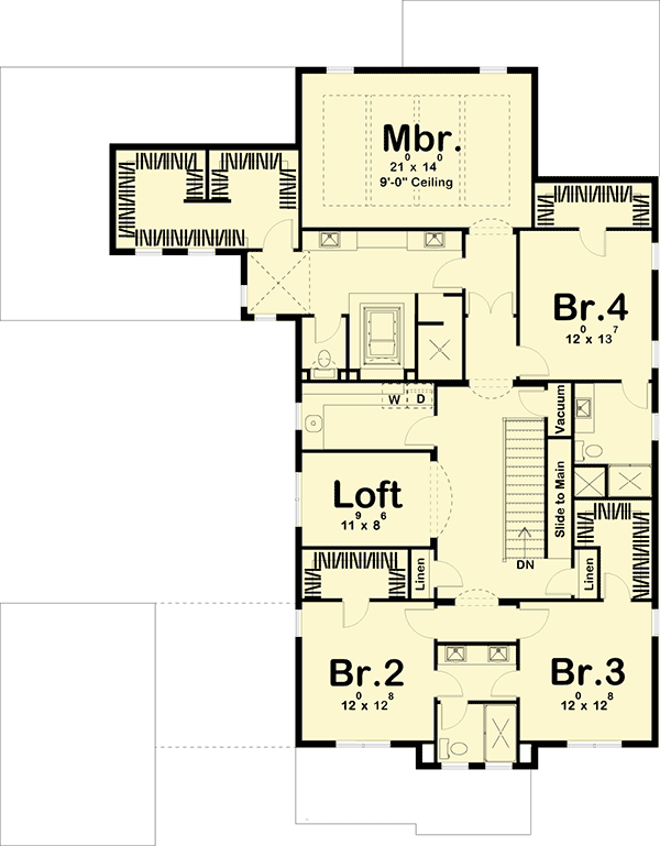 Plan 62561DJ: Prairie Style House Plan with Porte Cochere - Floor Plan - 2nd Floor - Northwest, Prairie