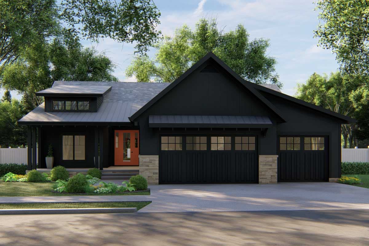 Plan 62568DJ: 3-Bed Cottage Ranch Home Plan with L-Shaped Porch - 1701 Sq Ft - Image #4 - Cottage, Country, Craftsman, New American, Northwest, Ranch