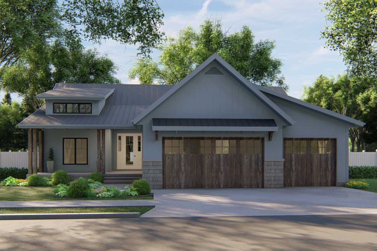 Plan 62568DJ: 3-Bed Cottage Ranch Home Plan with L-Shaped Porch - 1701 Sq Ft - Image #5 - Cottage, Country, Craftsman, New American, Northwest, Ranch