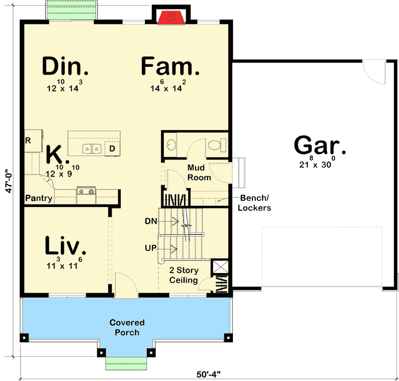 Plan 62569DJ: 4-Square House Plan with Covered Front Porch - Floor Plan - Main Level - Country, Northwest, Prairie