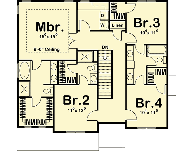 Plan 62570DJ: Family-Friendly Prairie Style House Plan - Floor Plan - 2nd Floor - Northwest, Prairie