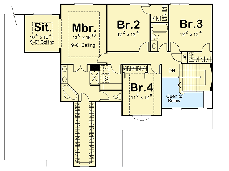 Plan 62577DJ: Country Home with 4 Car Tandem Garage - Floor Plan - 2nd Floor - Country, Farmhouse, Traditional