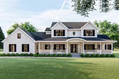 4-Bed Farmhouse Plan with 2-Story Family Room