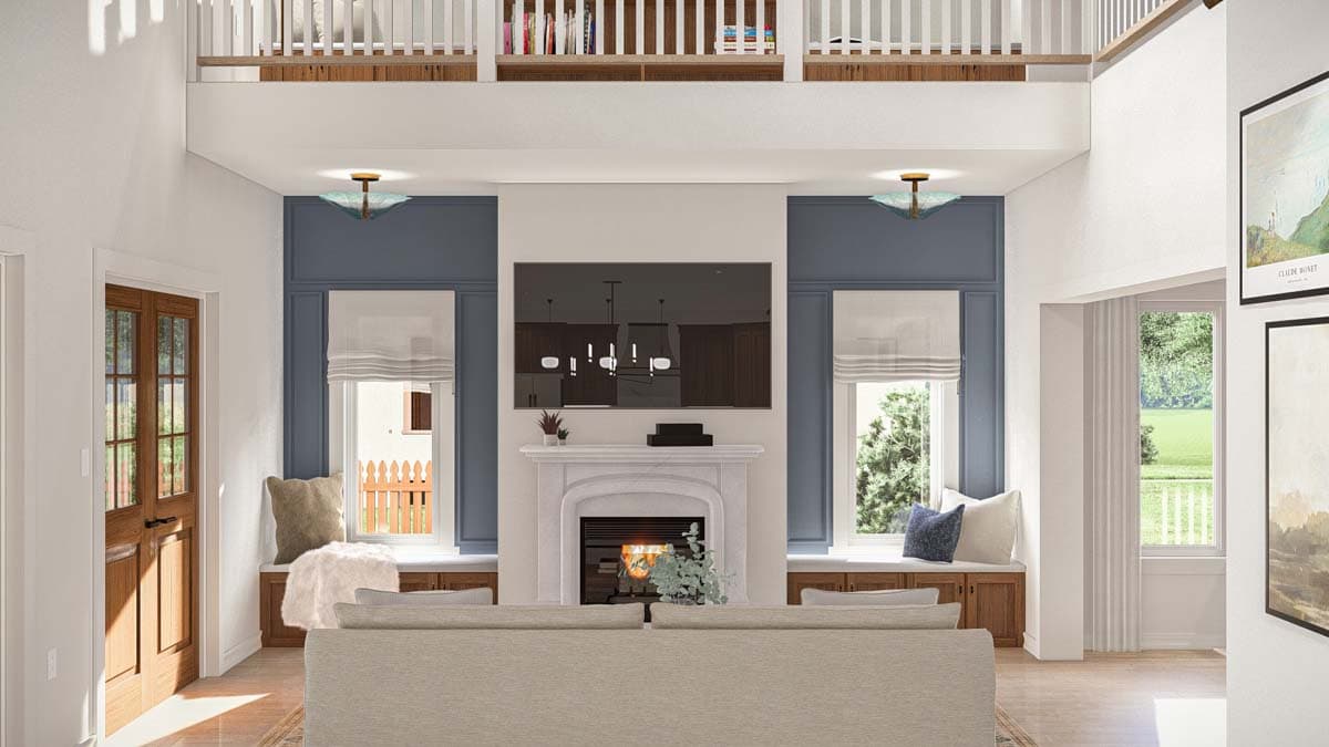 Plan 62584DJ: 2-Story Craftsman Home Plan with Two Story Great Room and Second Level Library  - 3114 Sq Ft - Image #4 - Craftsman, Traditional