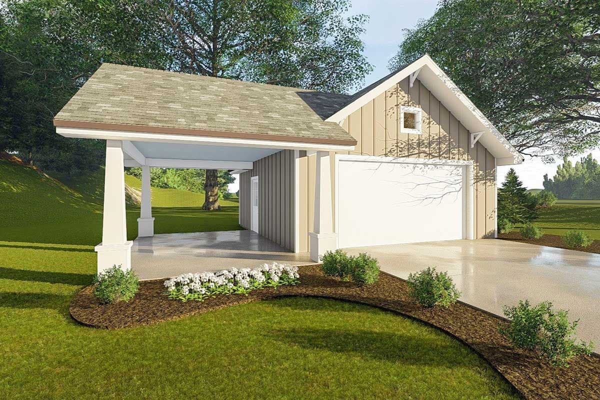 Plan 62589DJ: Craftsman Garage with Covered Carport - Image #7
