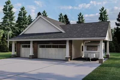 3 Car Craftsman Garage with Carport - 816 Sq Ft