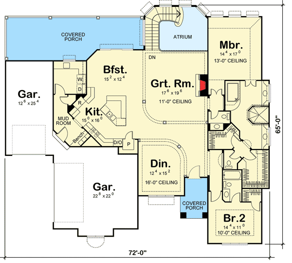 Plan 62595DJ: Magnificent Home Plan For a Sloping Lot - Floor Plan - Main Level - European