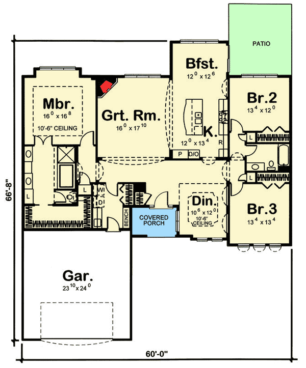 Plan 62596DJ: One Story Florida House Plan - Floor Plan - Main Level - Coastal, Florida-Style, Mediterranean