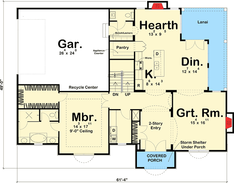 Plan 62600DJ: 4-Bed Mediterranean-style House Plan with Upstairs Game Room - Floor Plan - Main Level - European, Mediterranean, Tuscan
