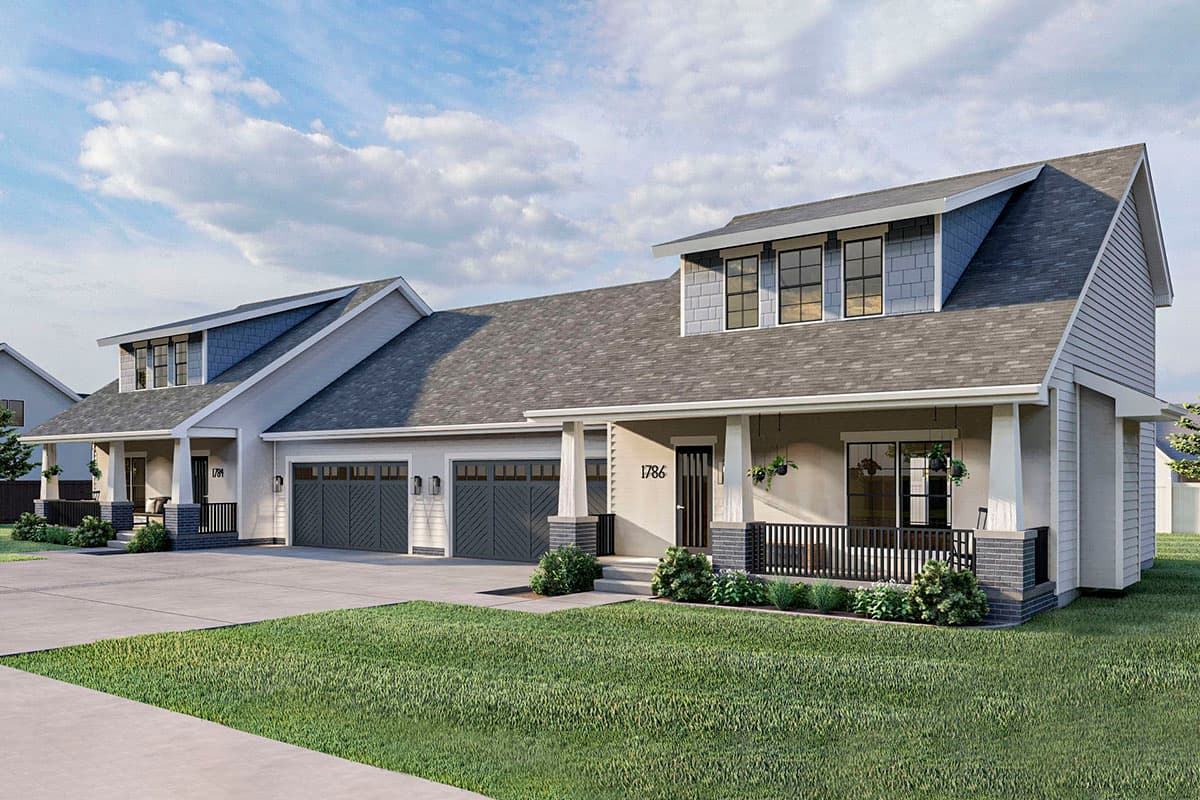Plan 62609DJ: Duplex House Plan with Shed Dormer - Image #5