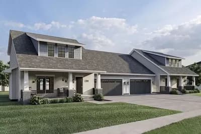 Duplex House Plan with Shed Dormer
