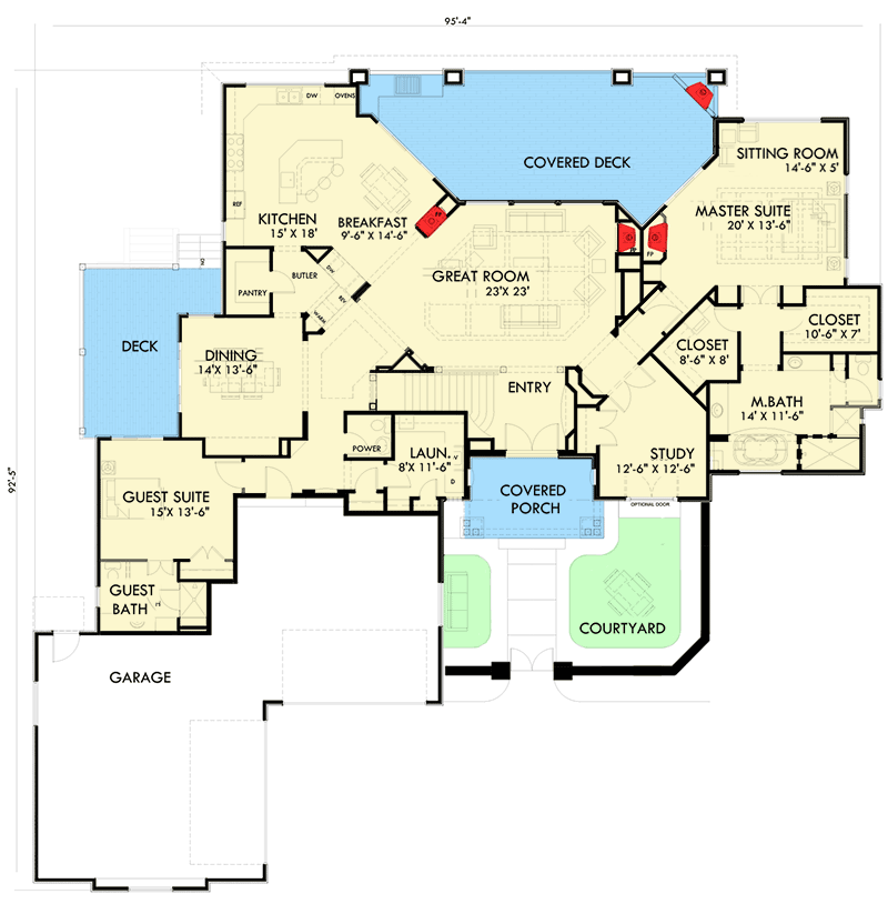 Plan 64407SC: Craftsman Ranch House Plan - Floor Plan - Main Level - Craftsman, Hill Country, Ranch