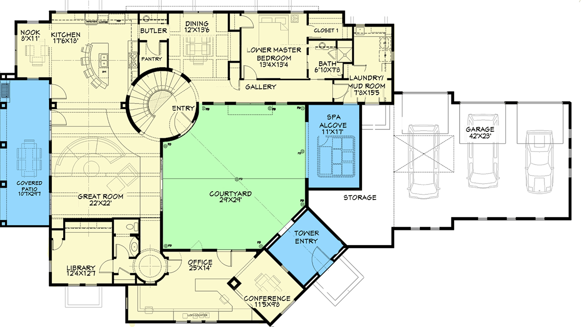 Plan 64409SC: Magnificent Tuscan House Plan - Floor Plan - Main Level - European, Tuscan
