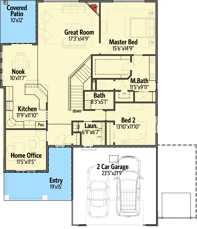 Plan 64412SC: 2 Bed Bungalow with Exterior Options - 1760 Sq Ft - Floor Plan - Main Level - Bungalow, Cottage, Craftsman, Northwest
